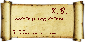 Korányi Boglárka névjegykártya